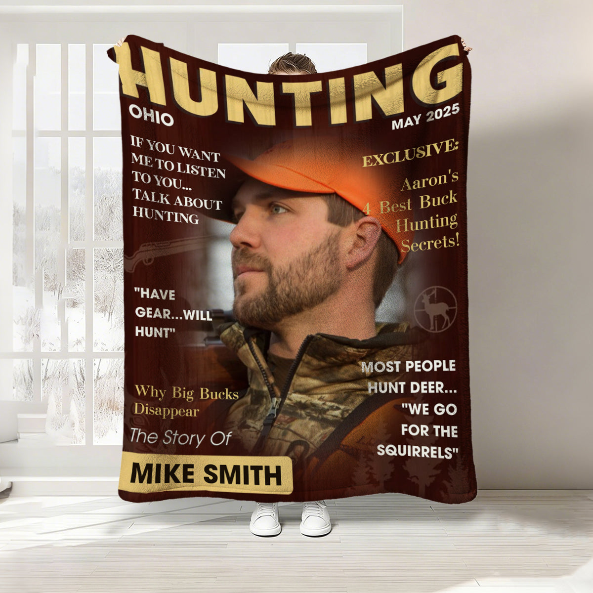 Personalized Hunter Magazine Cover Blanket, Custom Gift For Hunter, Hunting Gift For Man