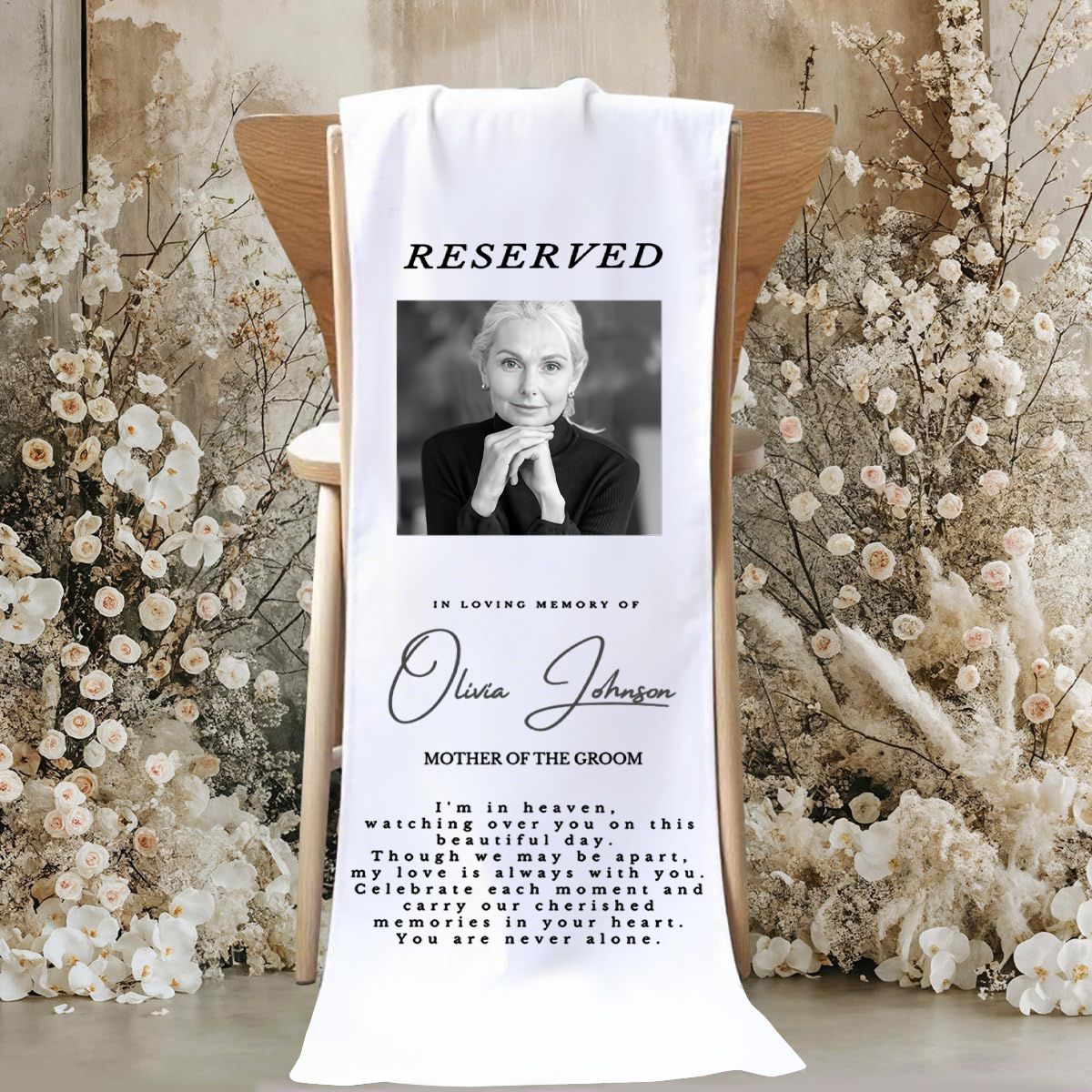In Loving Memory From Heaven - Personalized Memorial Wedding Chair Sign Banner Reserved for Loved Ones