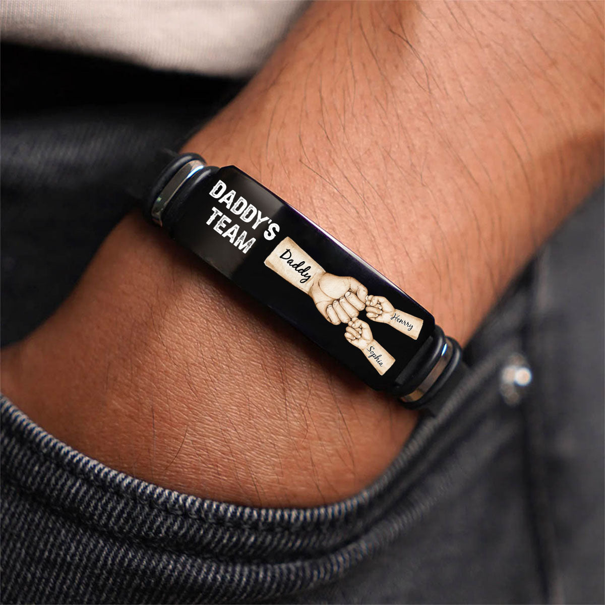 Daddy's Team Fist Bump Personalized Bracelet,Father's Day Gift For Dad, Gift for Husband, Gift for Grandpa