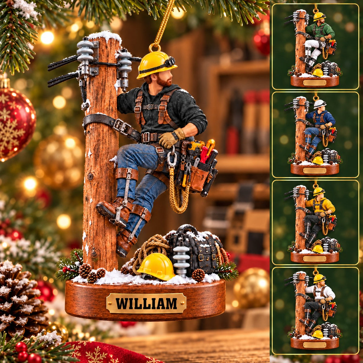 Personalized Lineman Ornament, Power Line Worker Christmas Gift