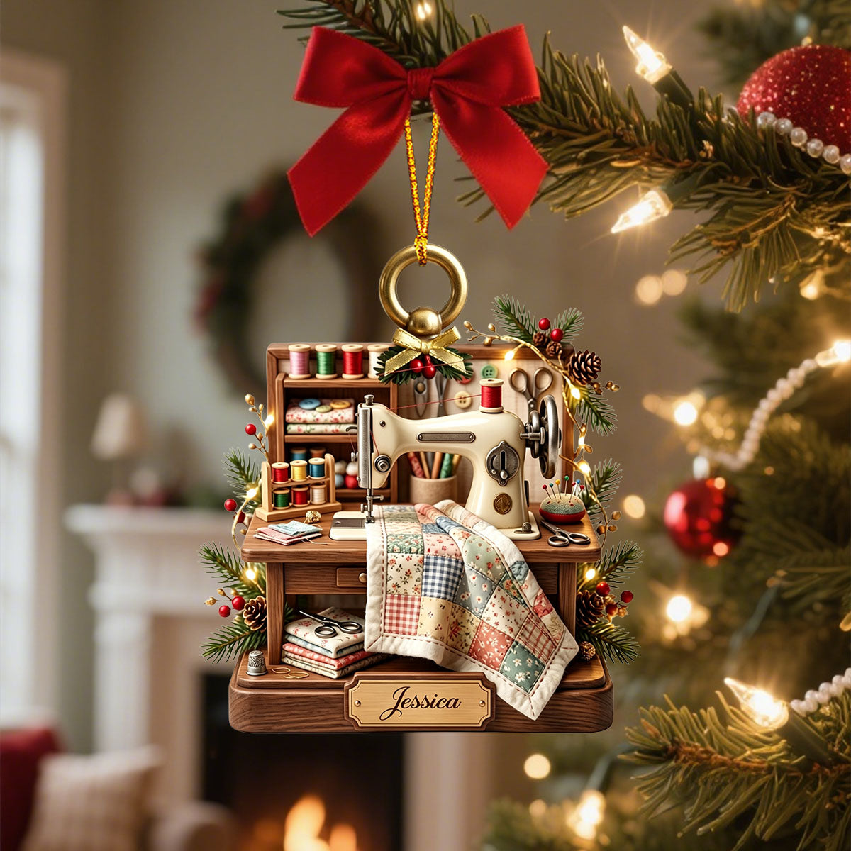 Her Little Sewing Corner Personalized Vintage Sewing Machine Ornament Christmas Gift