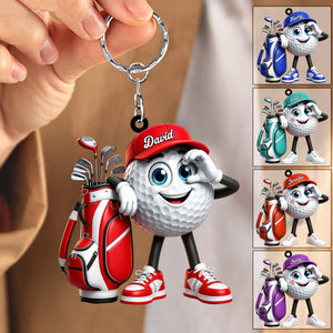 Funny Personalized Golf Ball Mascot Keychain Gift for Male & Female Golfer