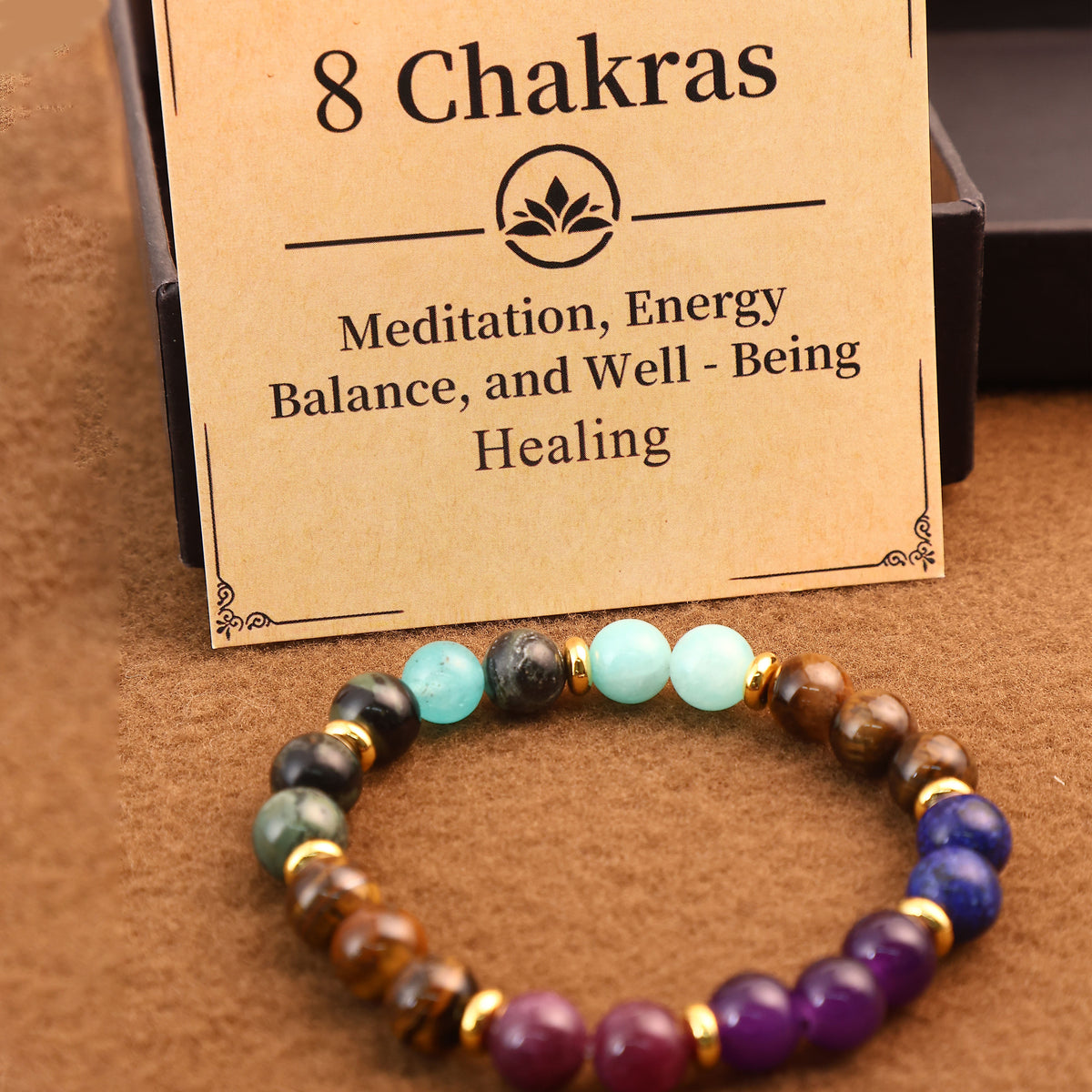 8 Chakras Card Bracelet With Amethyst
