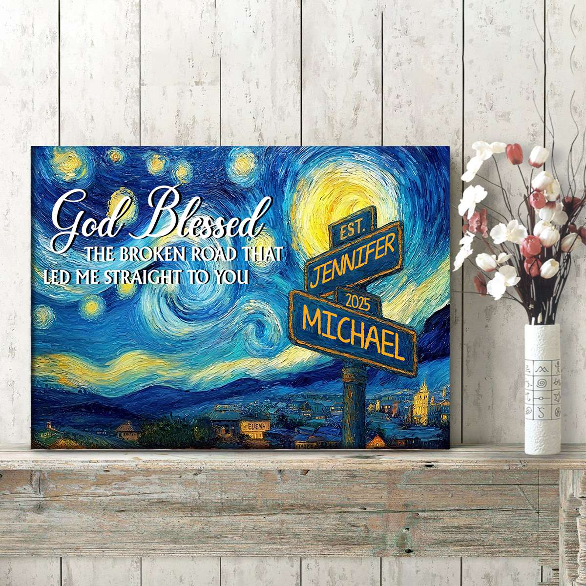 Personalized Canvas Poster Wall Art with Road Sign Design Wonderful Present for Couples