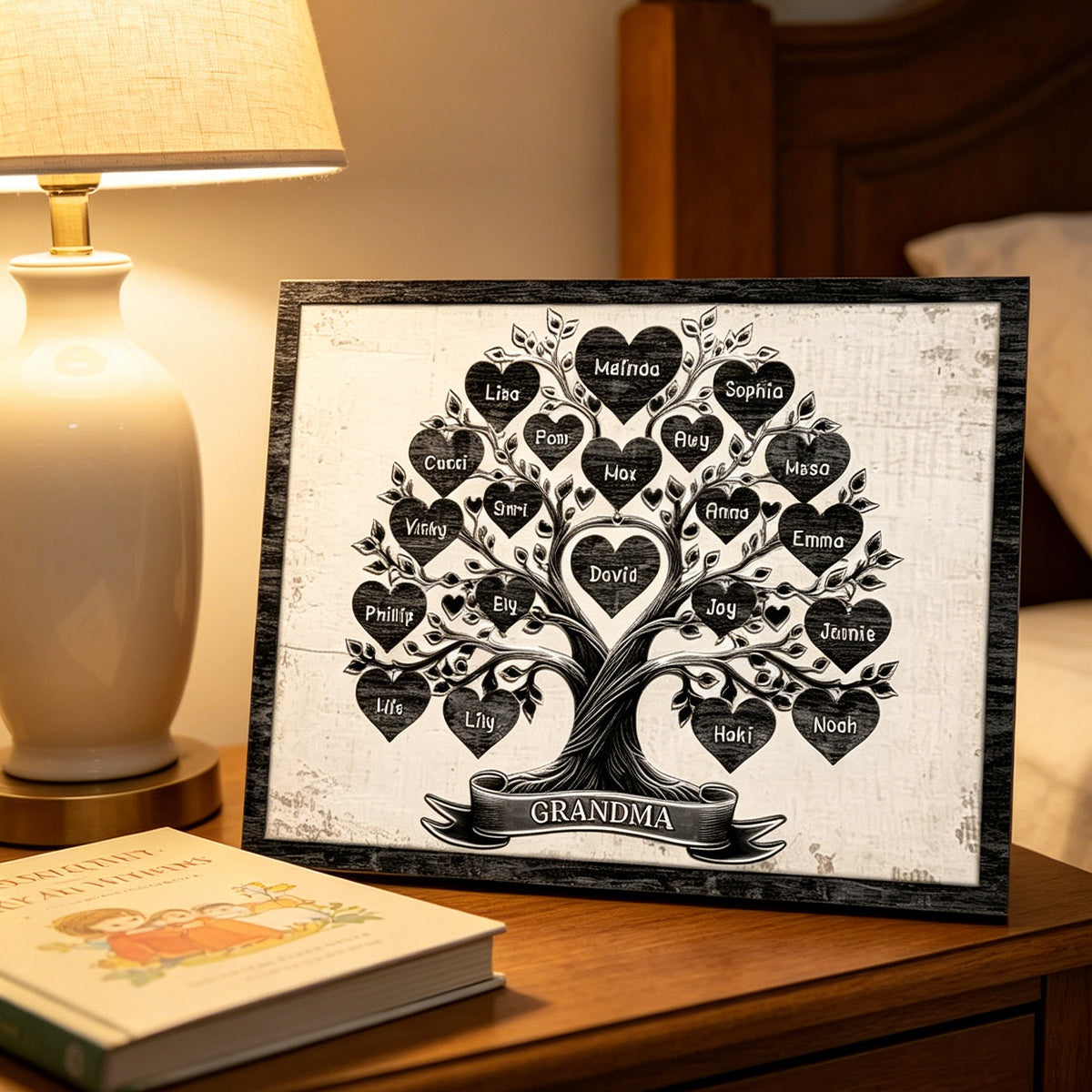 Grandma With Grandkids Tree Name - Personalized Wood Plaque - Gift For Parents Grandparents, Families, Children Grandchildren