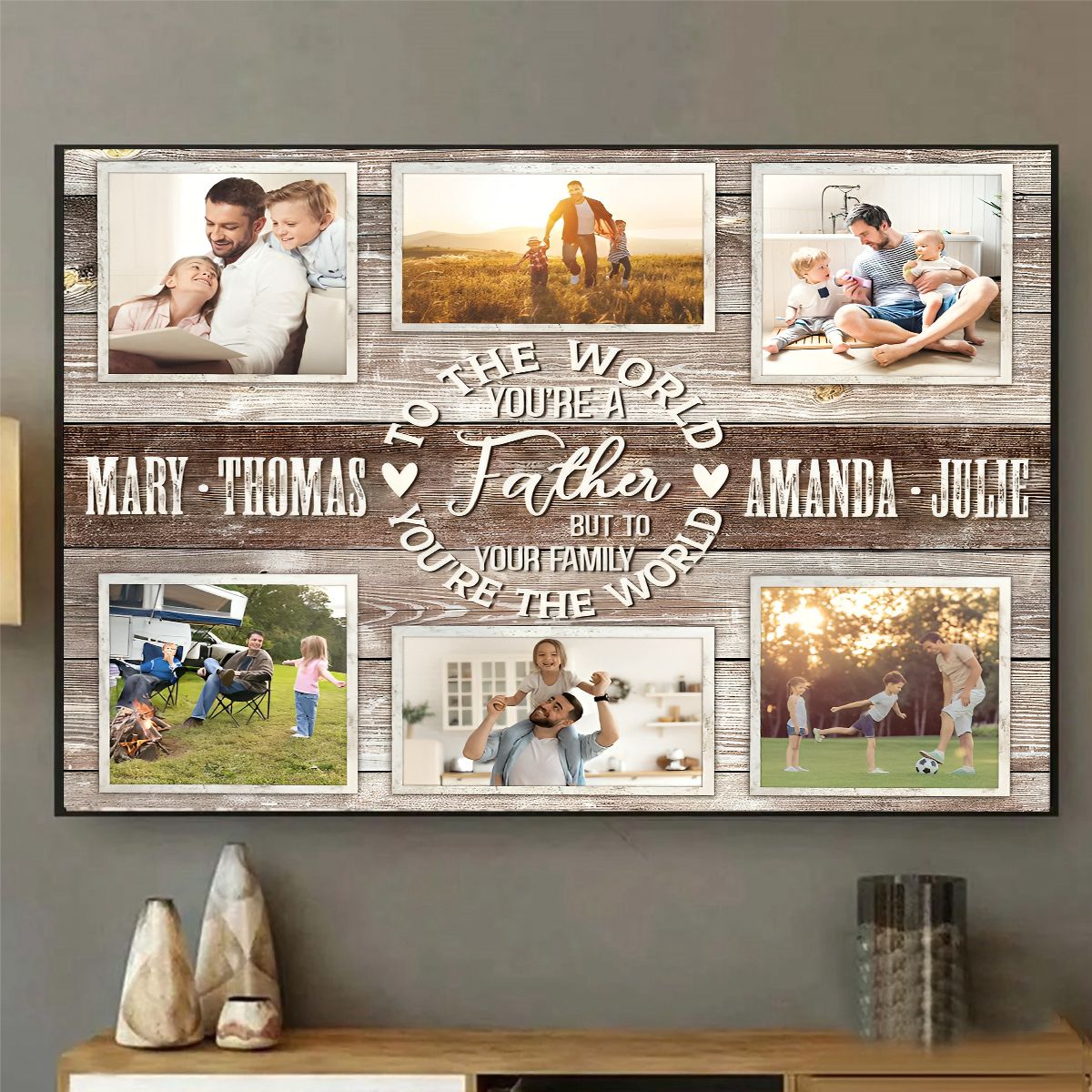 Family Bond Collage Canvas, To The World You Are A Father Personalized Canvas Poster