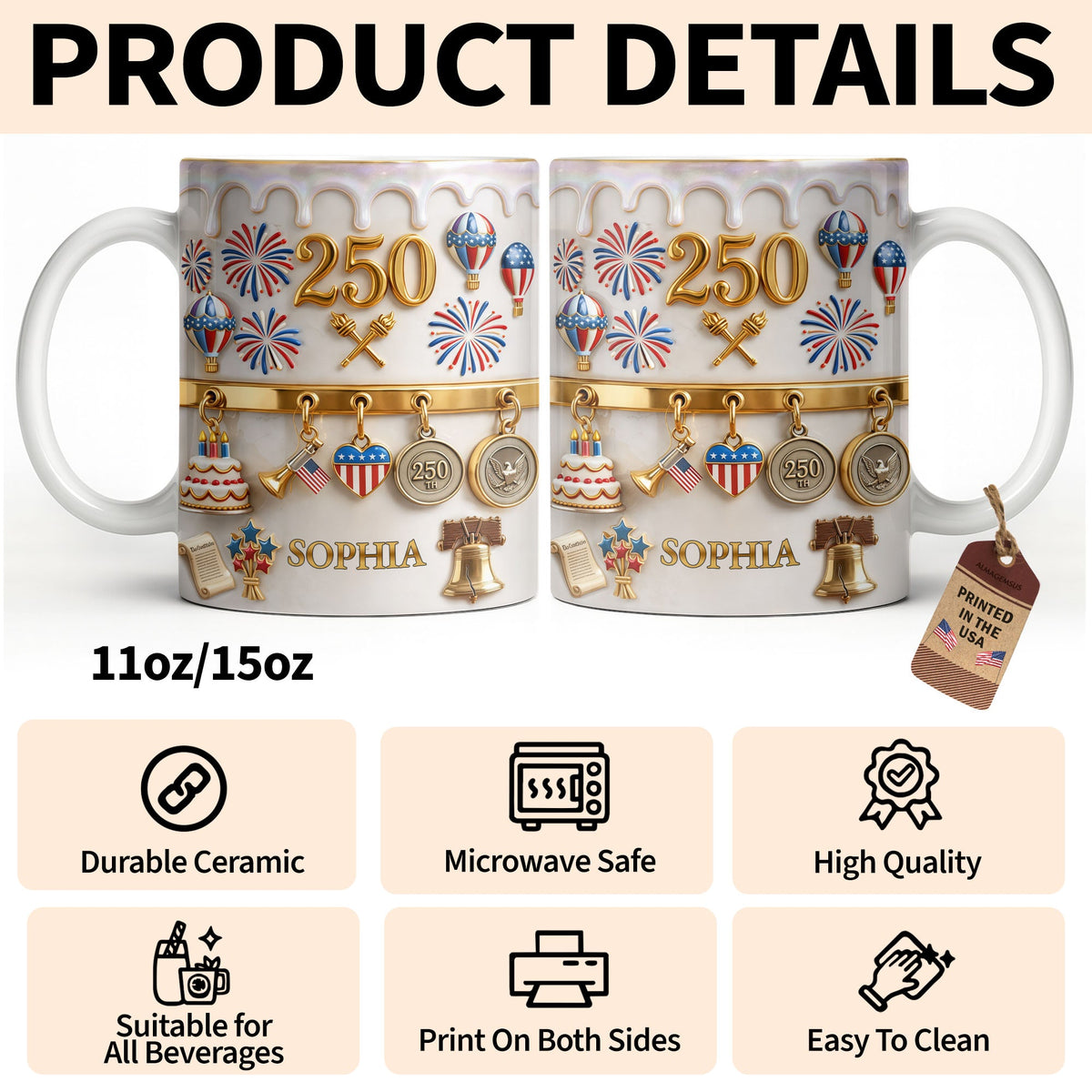 Gift For Patriots & USA Lovers – Personalized "Celebrating Freedom" Mug