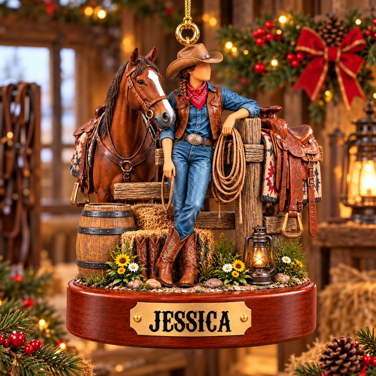 Personalized Cowboy Cowgirl Ornament, Custom Western Christmas Ornament
