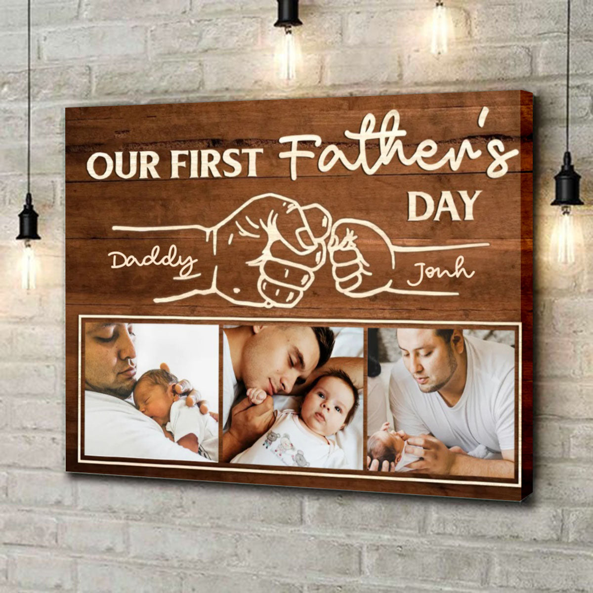 First Father’s Day Custom Fist Bump Canvas Poster, Personalized New Daddy Photo Gifts