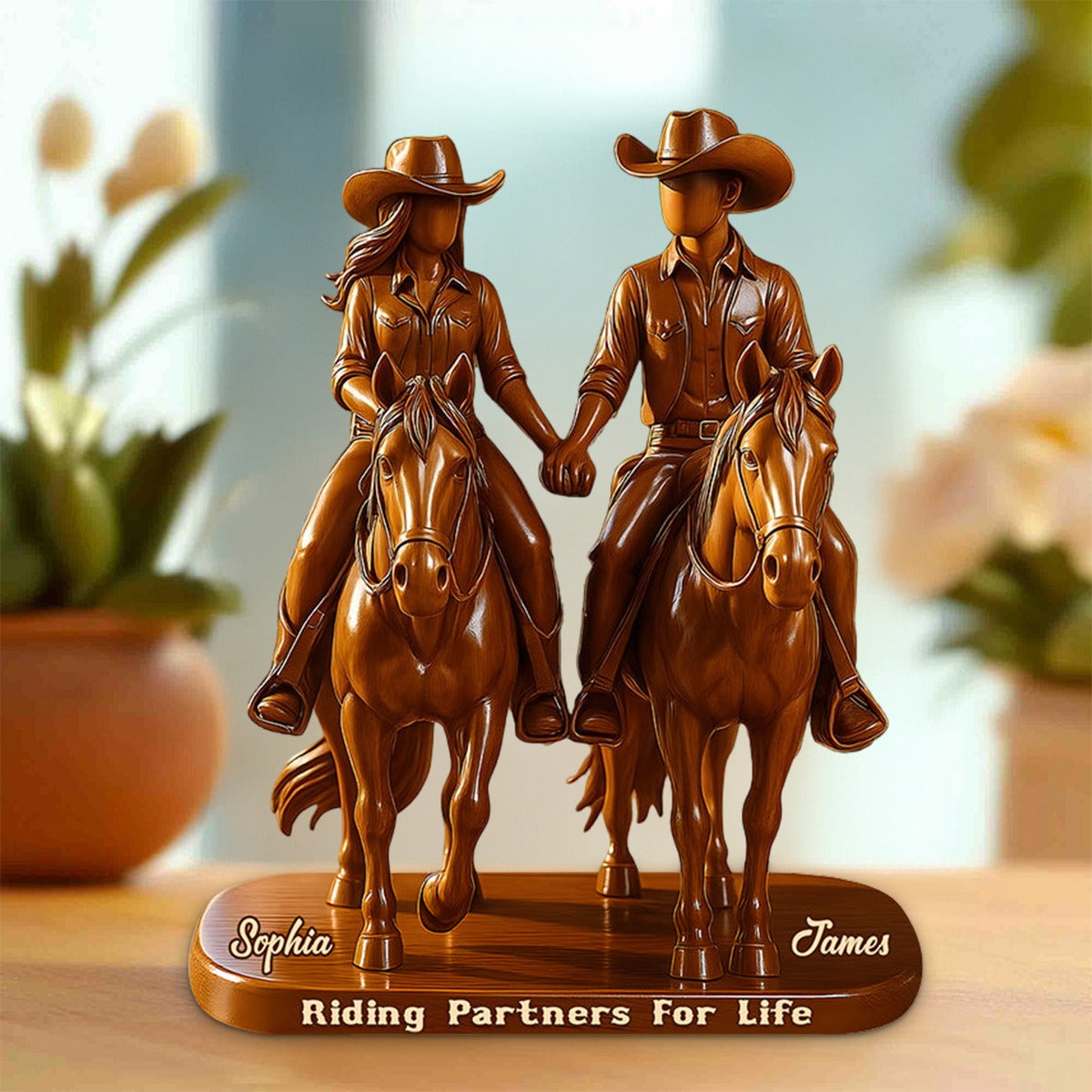 Hitched for Life Cowboy & Cowgirl Gift- Personalized Cowgirl Custom Shaped Acrylic Plaque