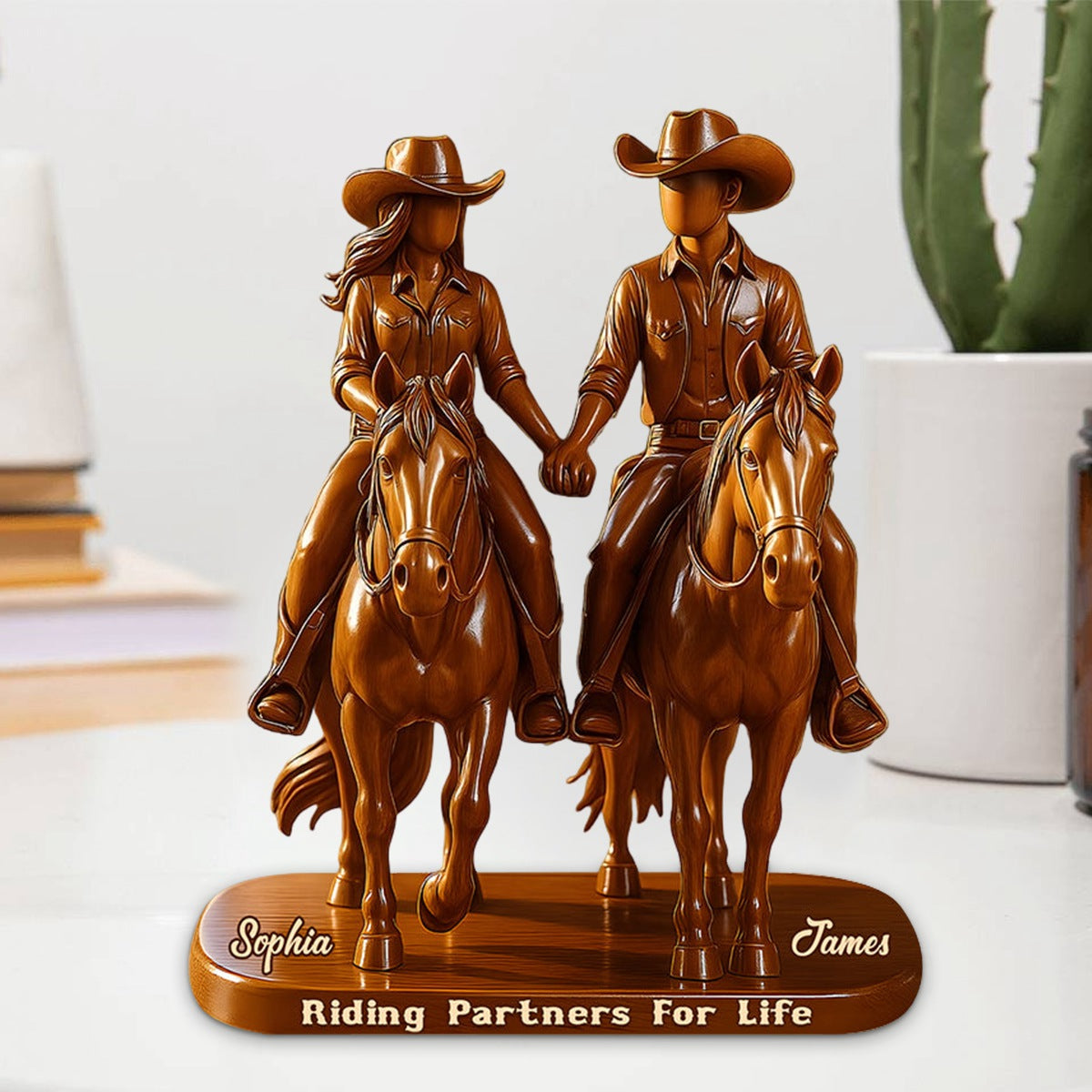 Hitched for Life Cowboy & Cowgirl Gift- Personalized Cowgirl Custom Shaped Acrylic Plaque