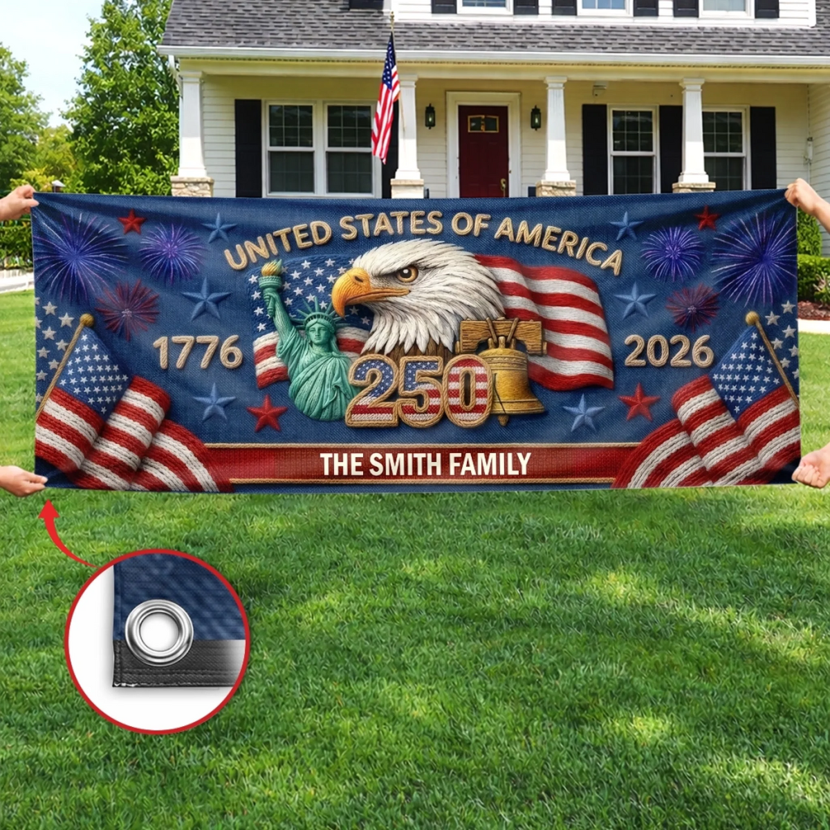 Custom Polyester Outdoor Banner - Personalized America 250th Anniversary Gifts For Mom, Dad, Brother, Sister, Kids