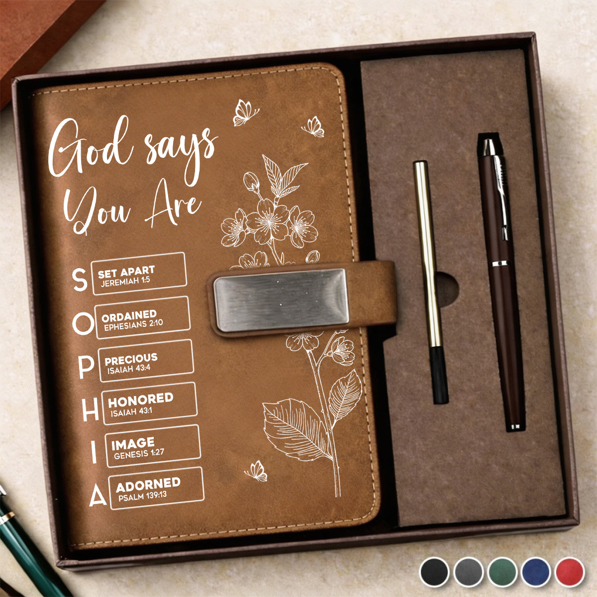 Custom Birth Flower & Name In Bible Verses Personalized Notebook Set