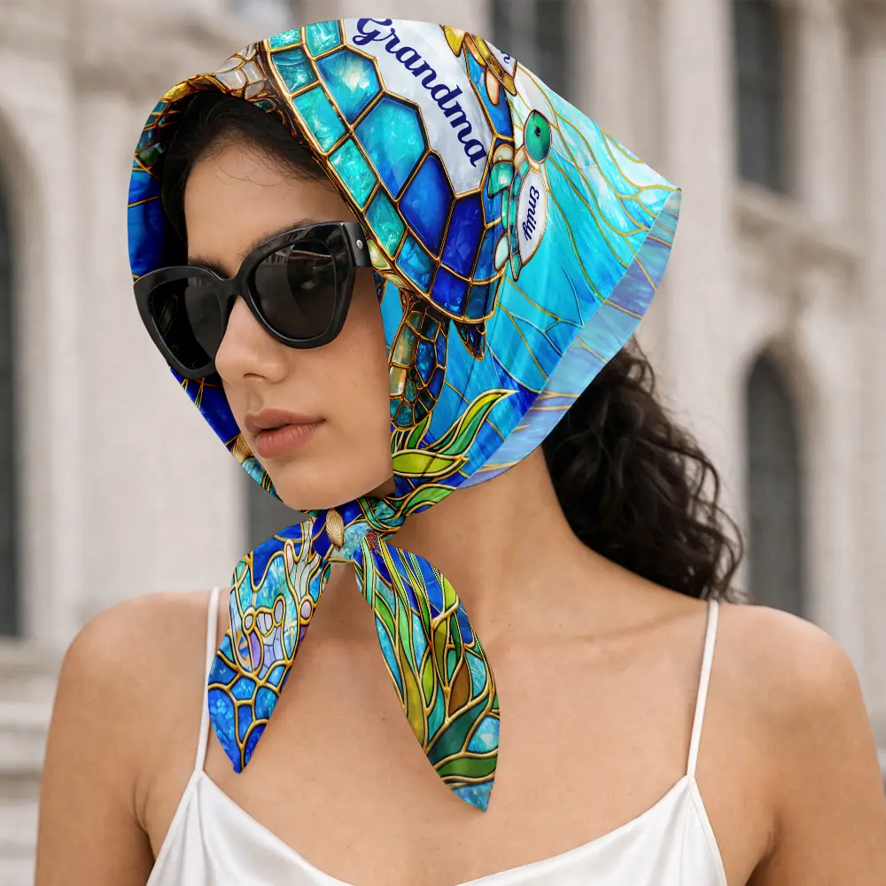 Turtle Silky Satin Effect Scarf – Personalized Gift for Mom & Grandma