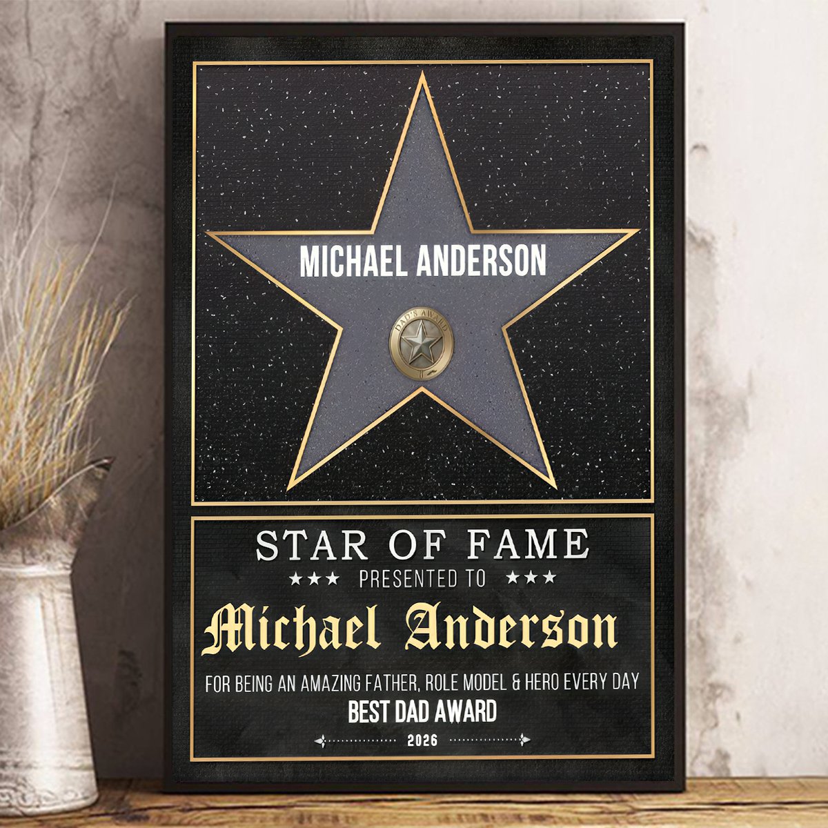 Personalized Dad Star Award Canvas Poster, Custom Father’s Day Gift,Best Dad Ever Keepsake
