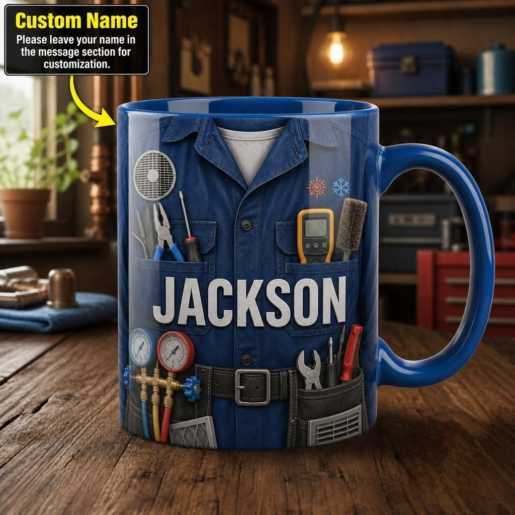 Personalized HVAC Technician Accent Mug | Custom Name Coffee Cup, Work Desk Gift For HVAC Workers