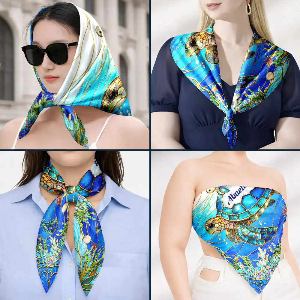 Turtle Silky Satin Effect Scarf – Personalized Gift for Mom & Grandma