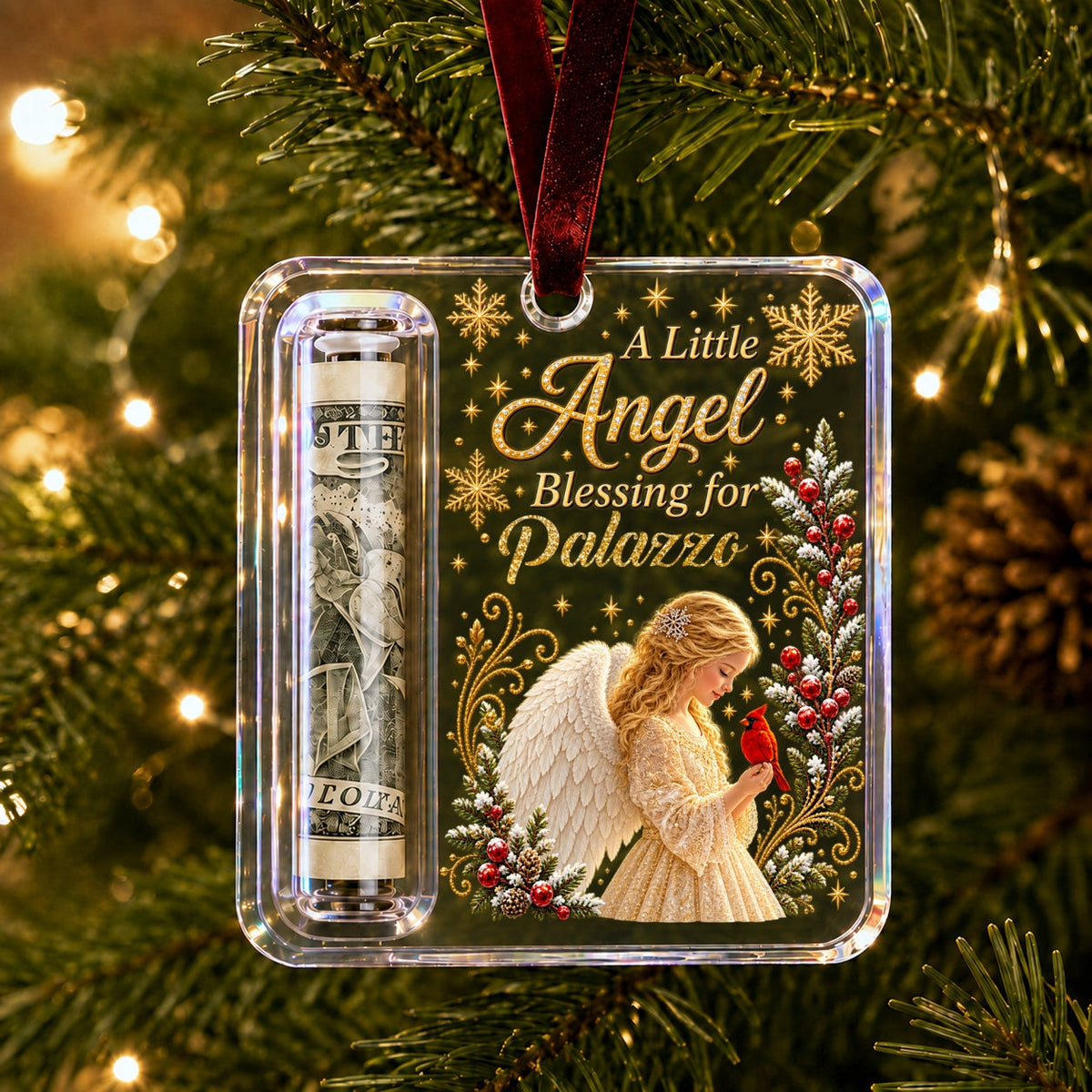 Custom Name Christmas Money Holder Acrylic Ornament – Personalized Holiday Keepsake For Family & Kids