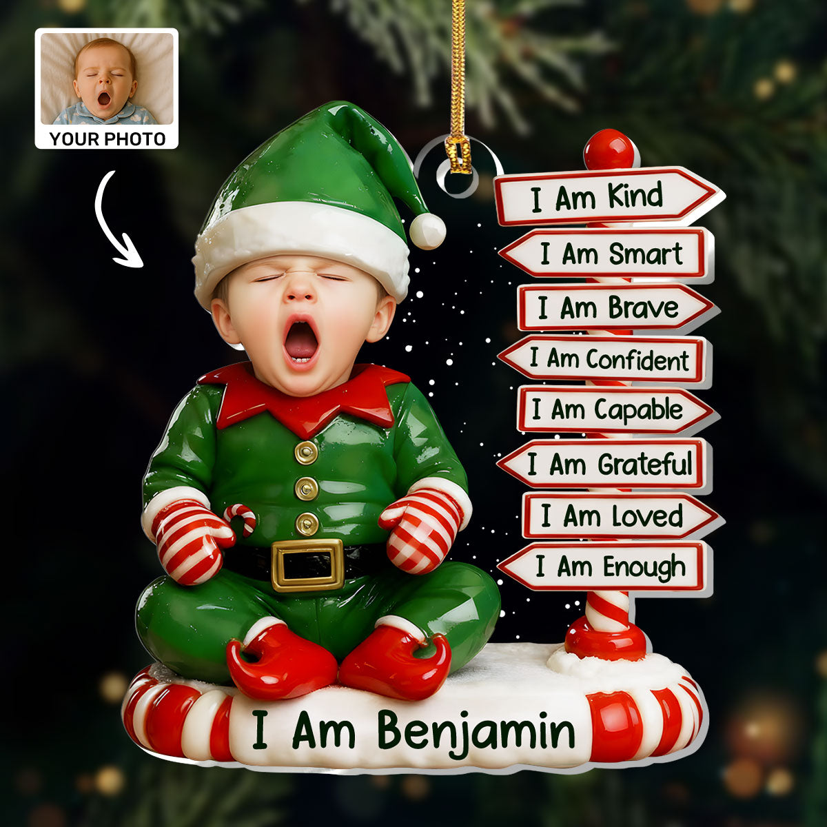 Tiny Elf Christmas - Personalized Acrylic Ornament