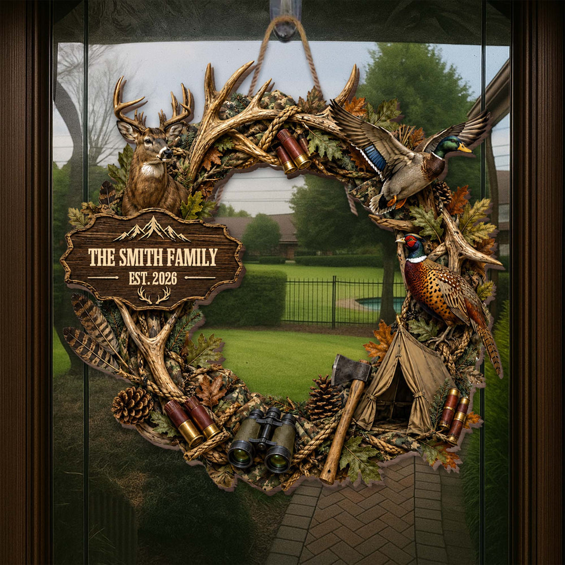 "Our Family Hunting" – Personalized Wood Sign Wreath | Gift For Hunters & Outdoorsmen