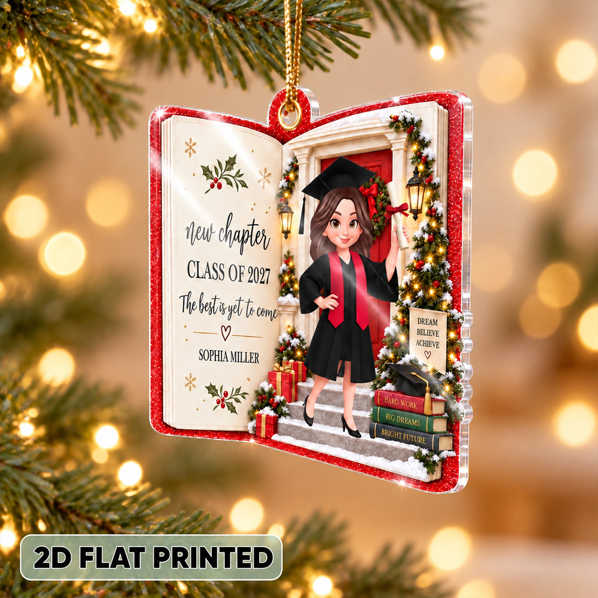 "New Chapter, New Adventures" – Custom Graduate Acrylic Ornament | Personalized Graduation Keepsake