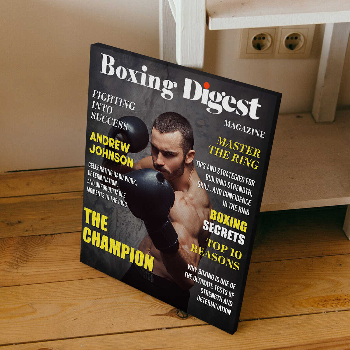 Personalized Boxing Digest Canvas – Custom Name Boxer Poster | Boxing Magazine Gift & Room Decor