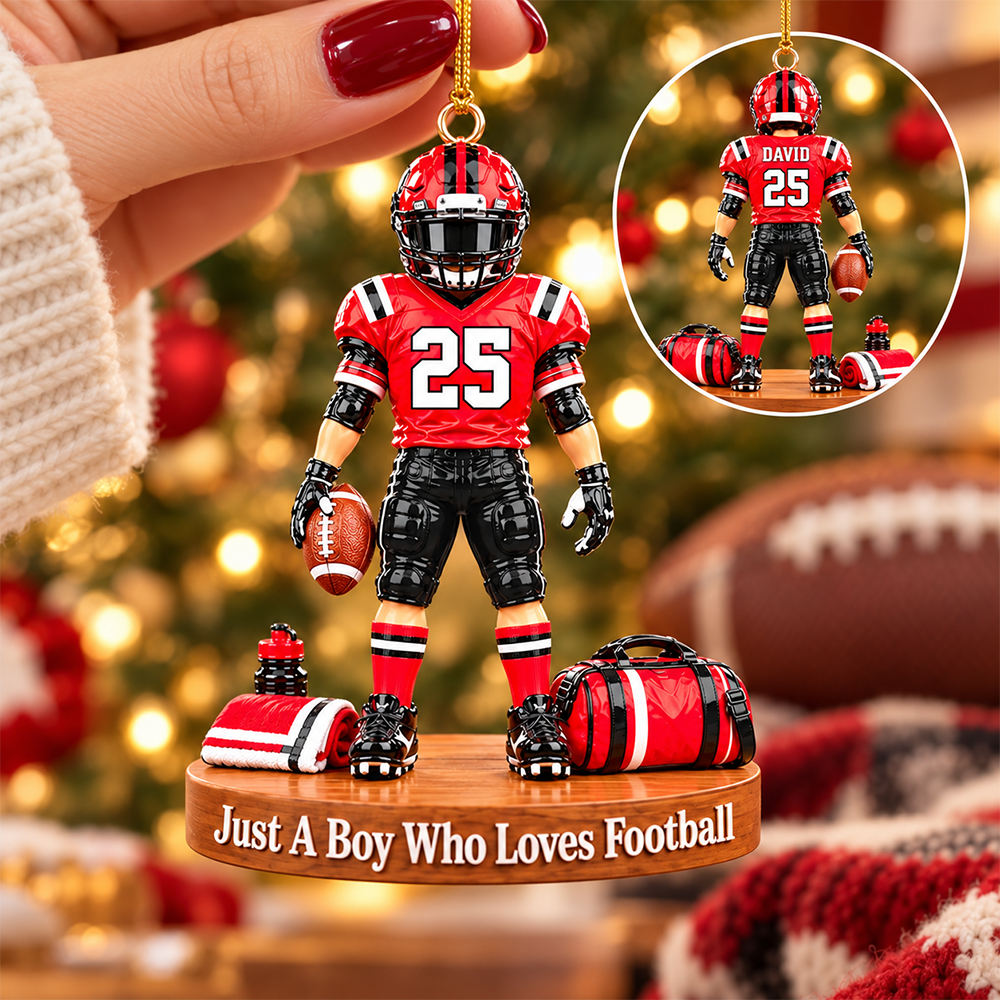 Just A Boy Who Loves Football – Personalized Christmas Ornament | Custom Name, Jersey Number & Uniform Colors | Gift For Football Players
