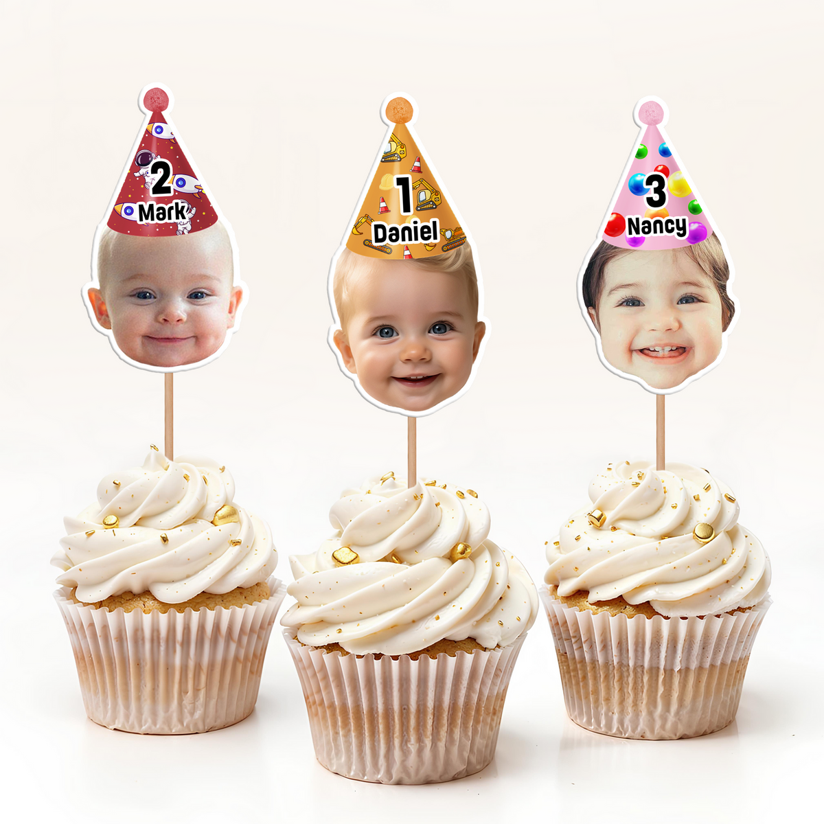 Birthday Party Decor – Custom Baby Face Cupcake Toppers | Cute & Personalized