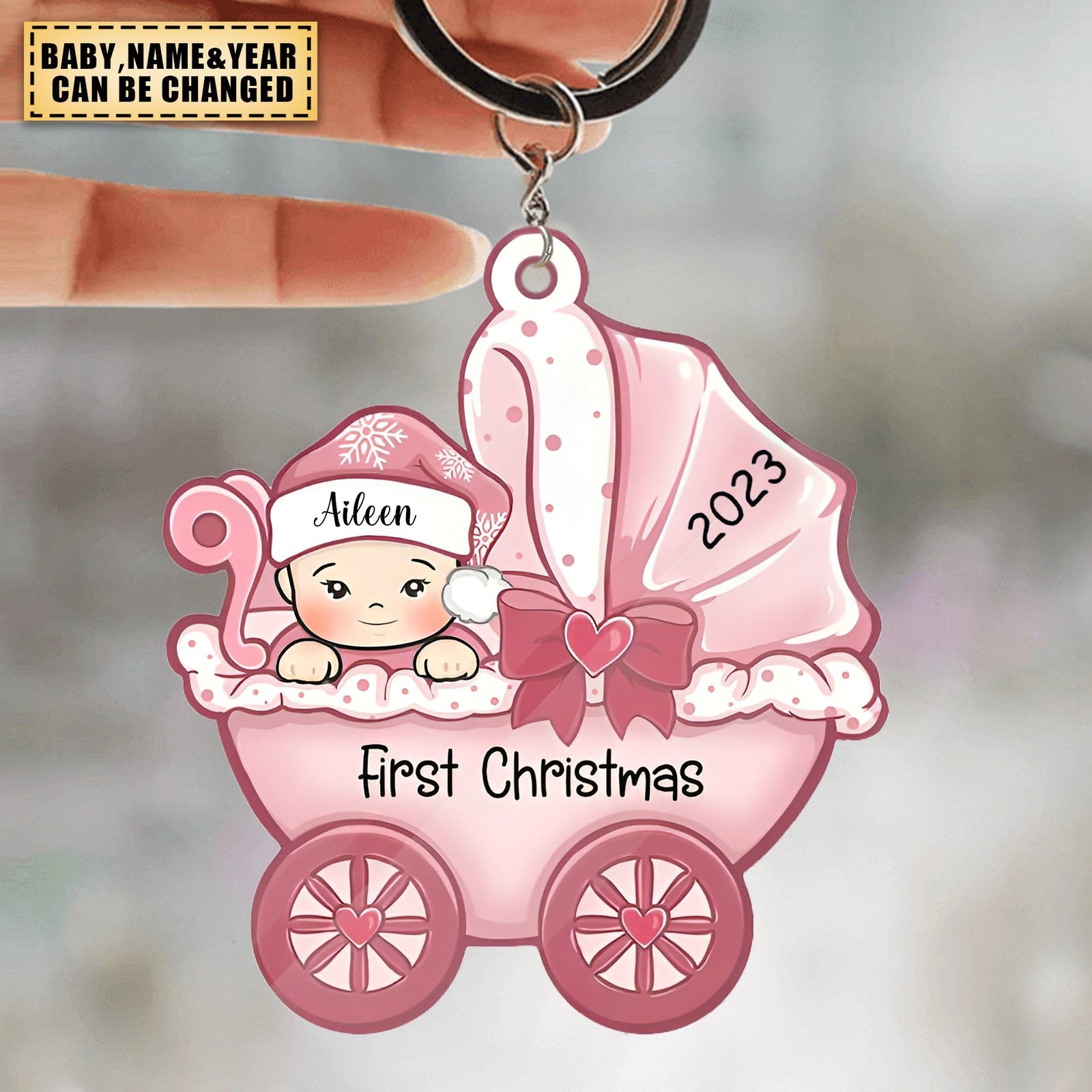 Baby's First Christmas, Baby Carriage, Custom Gift for Baby - Personalized Acrylic Keychain