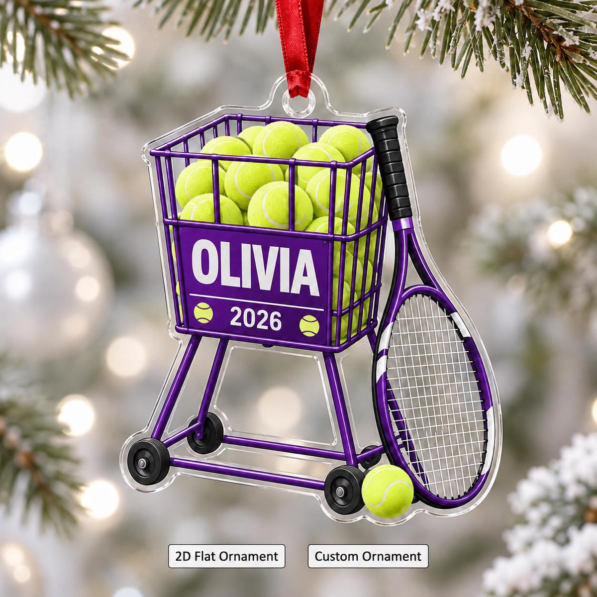 Personalized Tennis Ball Cart Christmas Ornament – Custom Name 2026 | Acrylic Keepsake Gift For Tennis Coach & Player