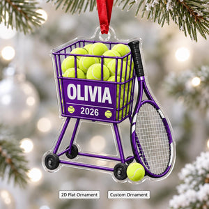 Personalized Tennis Ball Cart Christmas Ornament – Custom Name 2026 | Acrylic Keepsake Gift For Tennis Coach & Player