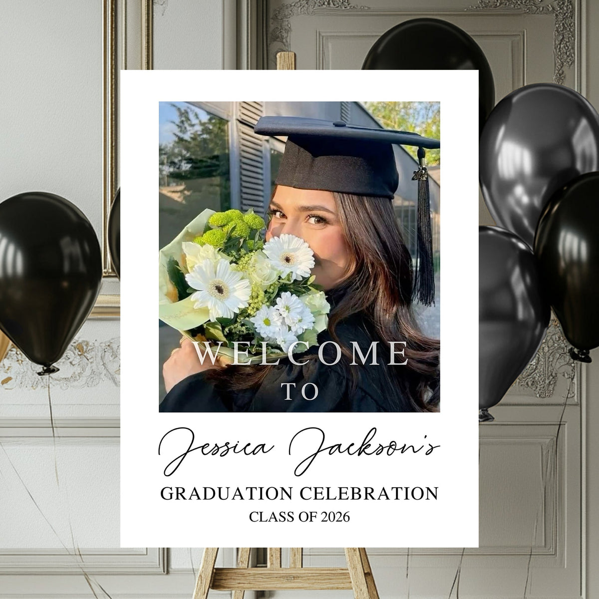 Custom Class Of 2026 - Graduation Party Welcome Sign - Personalized Custom Photo Grad Party Sign Canvas