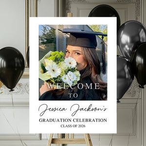 Custom Class Of 2026 - Graduation Party Welcome Sign - Personalized Custom Photo Grad Party Sign Canvas
