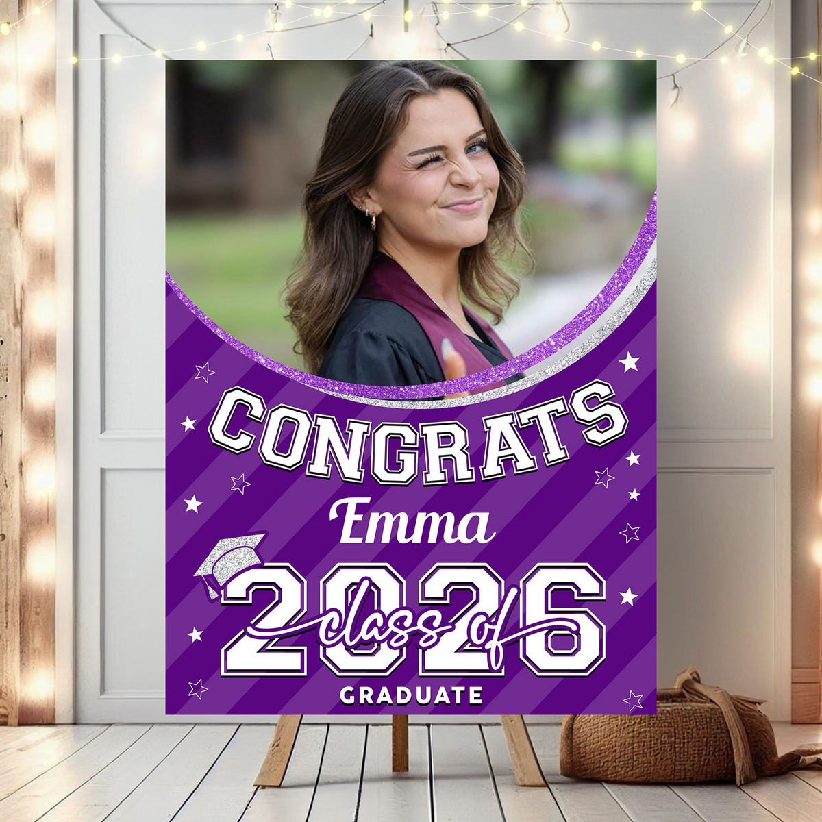 Class Of 2026 Welcome Sign - Personalized Custom Photo Grad Party Sign Canvas