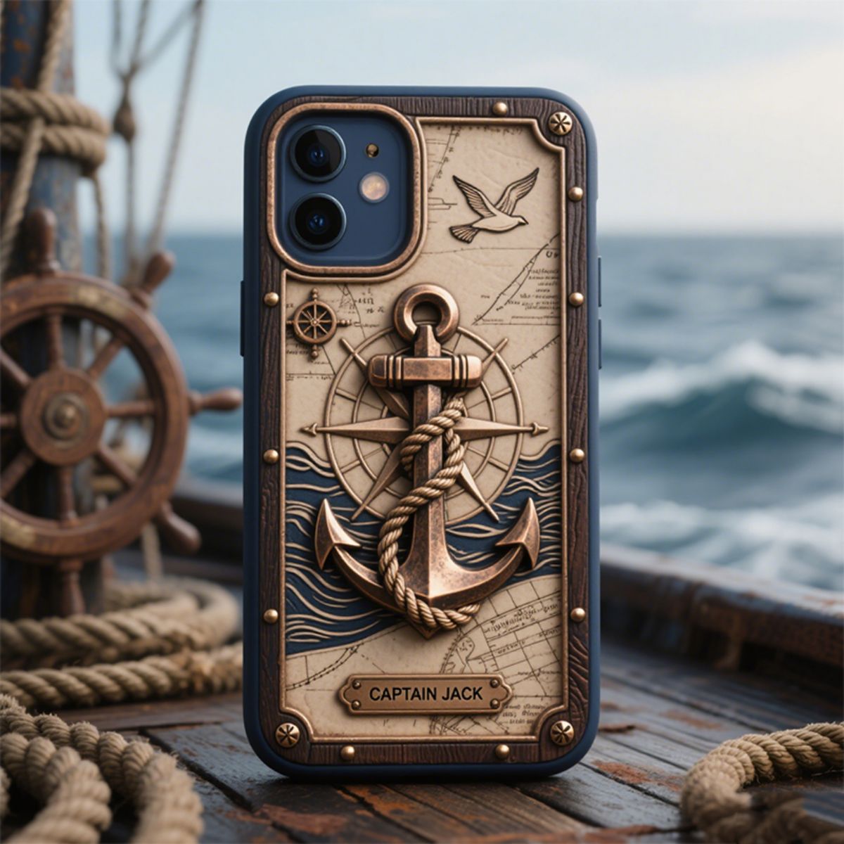 Personalized Nautical Anchor Vintage Nautical Map Fragment Phone Case