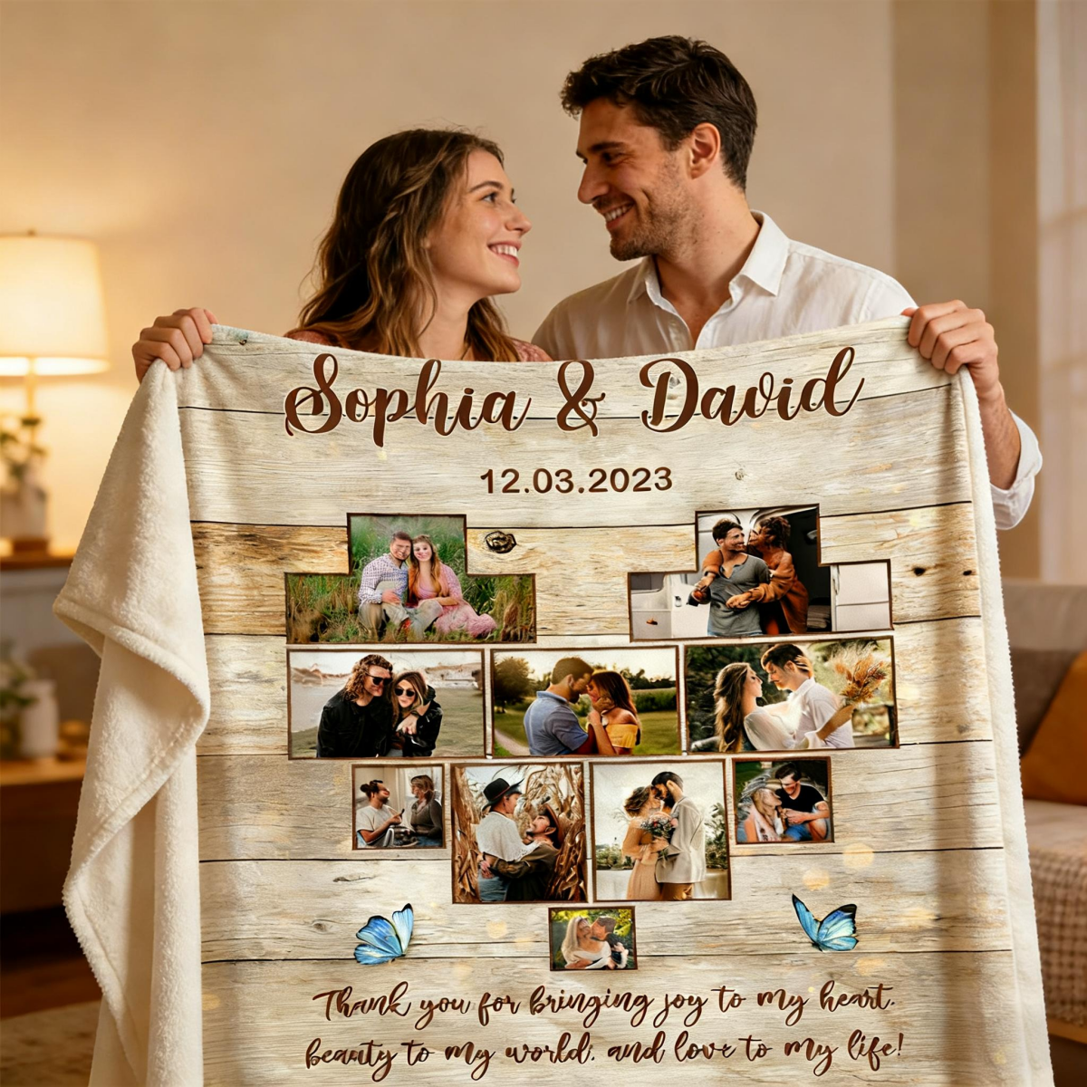 Custom Heart Photo Collage Blanket, Anniversary Collage Gift for Boyfriend, Girlfriend, Personalized Wedding Photo Gift