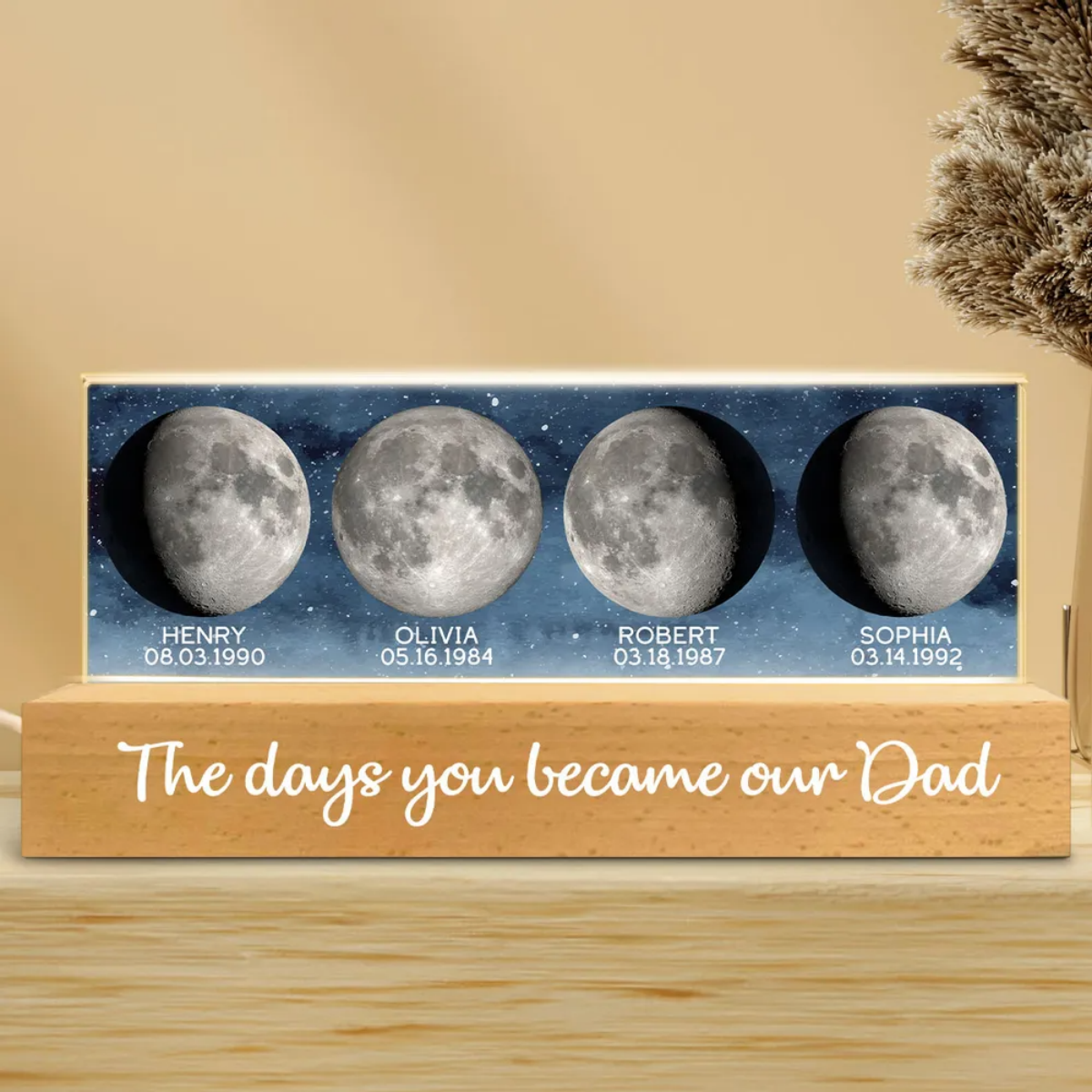 Starry Night Custom Birth Moon Phase The Days You Became Our Dad Personalized Acrylic Block LED Night Light