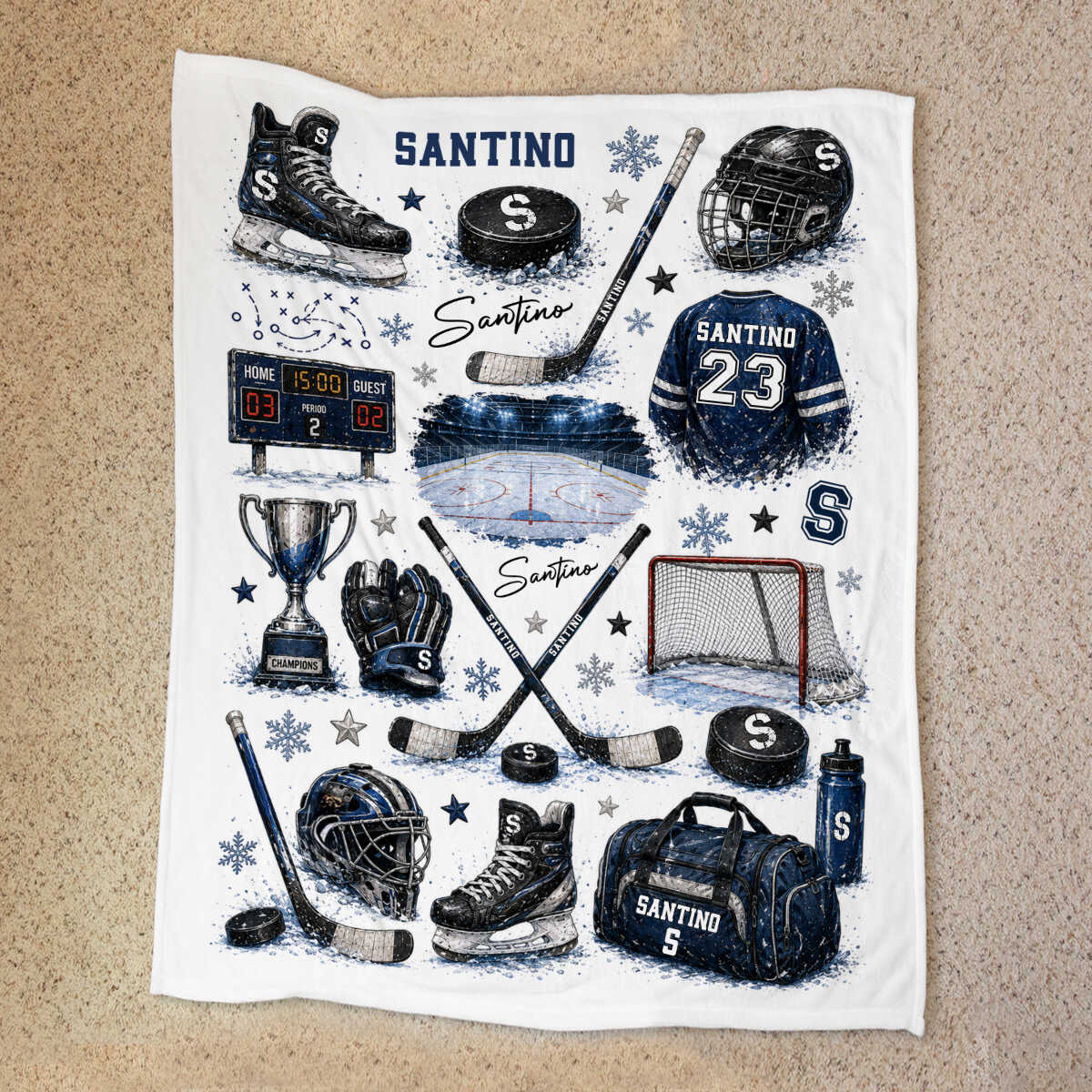 Personalized Hockey Baby Blanket With Name – Custom Ice Hockey Throw For Boys | Hockey Nursery Decor & Toddler Gift