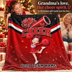 Proud Cheerleader – Personalized Fleece Blanket with Custom Name & Team Name | Christmas Gift For Daughters, Granddaughters & Cheerleaders