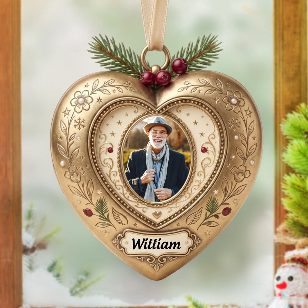 Personalized Vintage Heart-Shaped Christmas Memorial Ornament Custom Photo