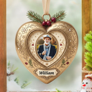 Personalized Vintage Heart-Shaped Christmas Memorial Ornament Custom Photo