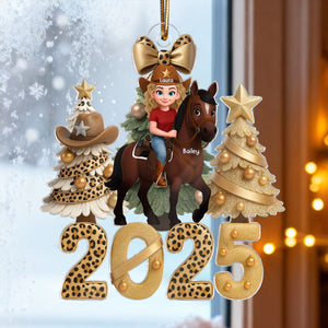 Western Vibe Howdy Christmas Girl & Horse - Personalized Acrylic Ornament