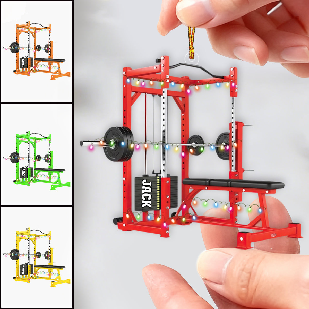 Personalized Bench Barbell & Dumbbell Christmas Ornament, Gym Training Weightlifting Fitness