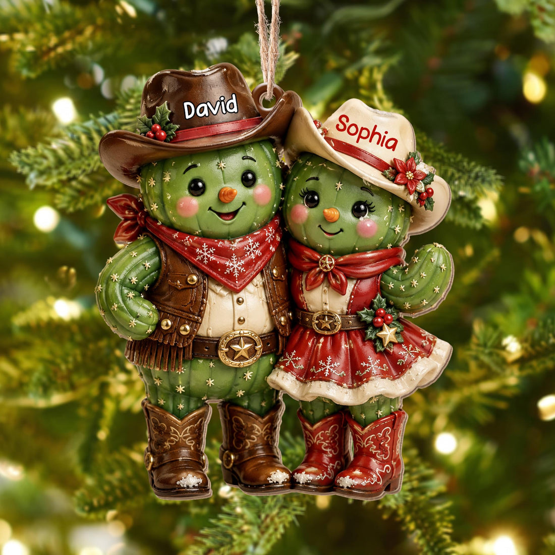 Our First Christmas Together – Personalized Cowboy Couple Wooden Ornament | Custom Keepsake Gift For Couples
