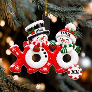 Personalized Snowman Couple XOXO Acrylic Ornament – Christmas Keepsake Gift For Couples