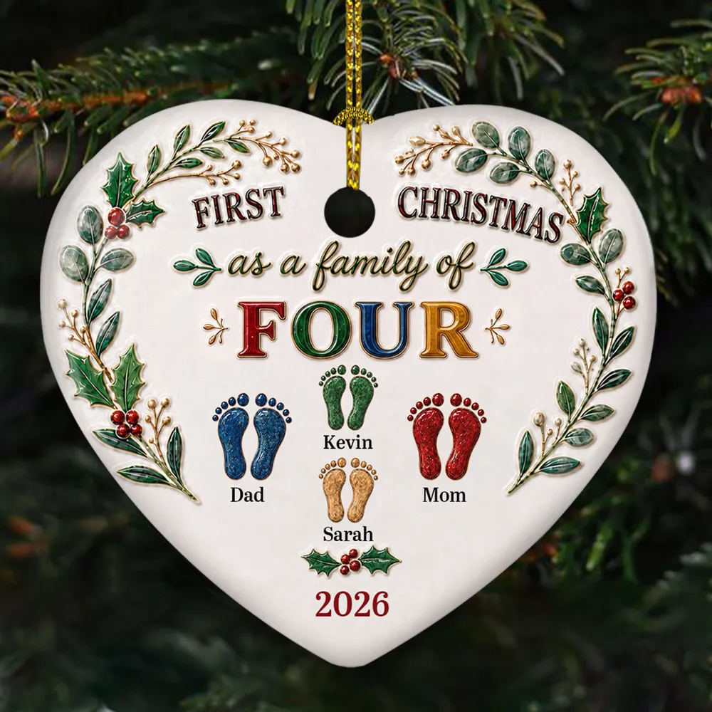 Our First Christmas Together 2026 – Personalized Names Heart Ceramic Ornament | Keepsake Gift For Couples, Newlyweds & Families