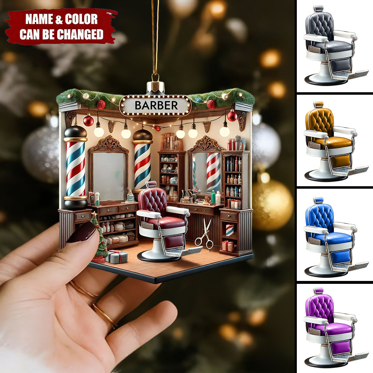 Personalized Custom Name Barber Ornament, Barber Shop Christmas Decoration