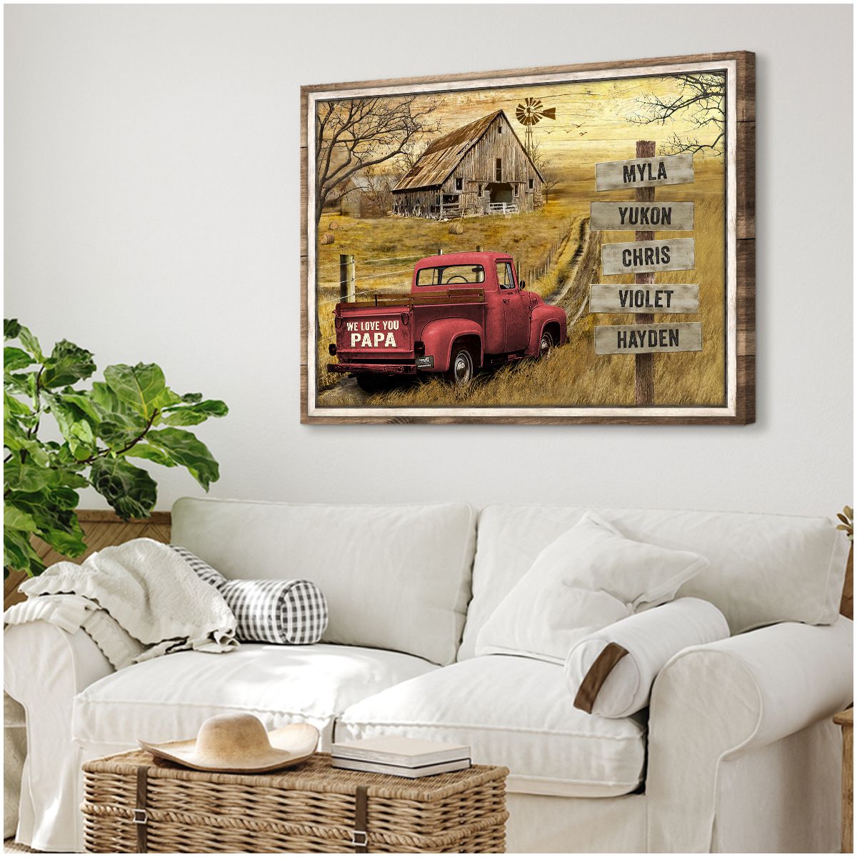 Personalized Vintage Truck Canvas Print – Custom Names | Unique Dad Gift