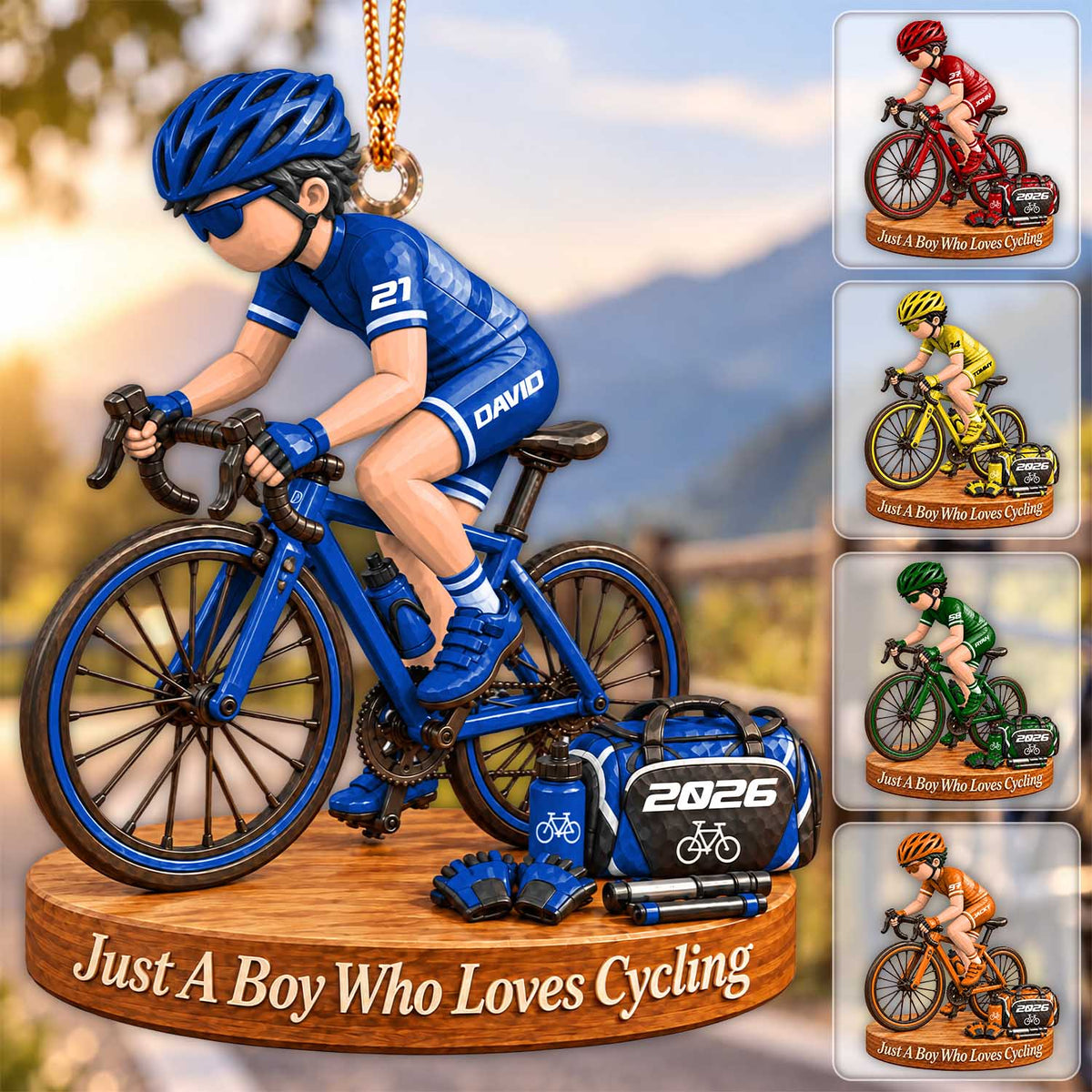 Just A Boy Who Loves Cycling – Personalized Christmas Ornament | Custom Name & Number Keepsake Gift For Cyclists & Bike Lovers