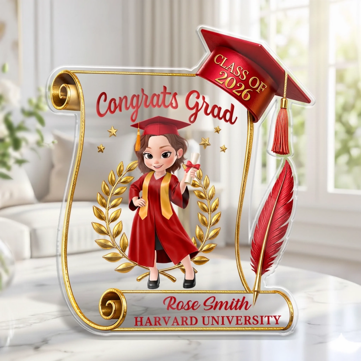 Personalized Graduation Acrylic Plaque – "Her Success Story Begins Here" – Gift For Him & Her